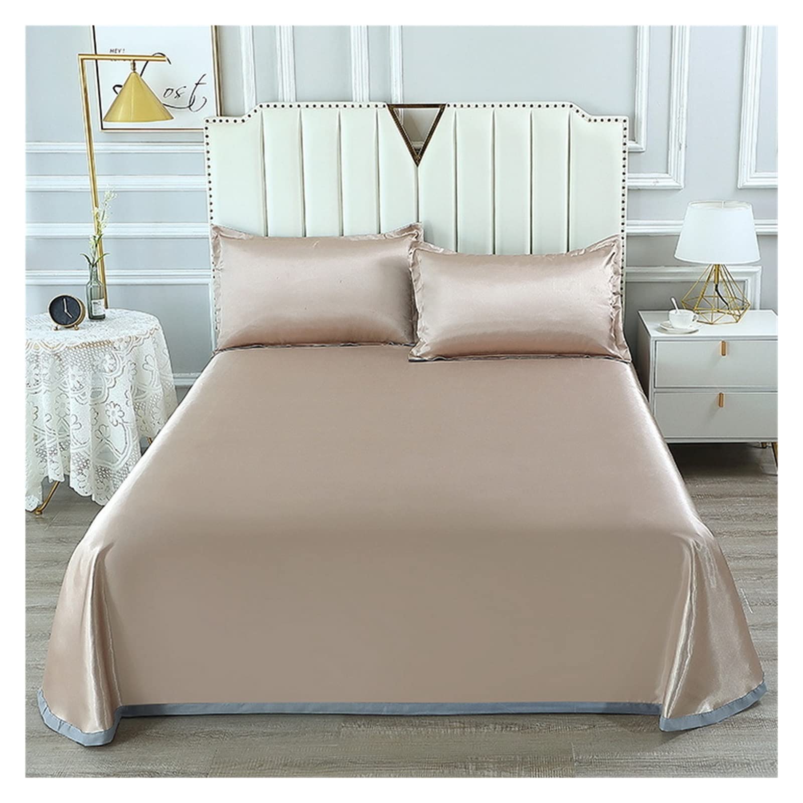 EBzvblxm Ice Silk Bed Sheet, Ice Silk Bed Sheet Set With Pillowcase, Multicolor, Multiple Sizes, Machine Washable(Luxury - Coffee,230x250cm 3PCS)