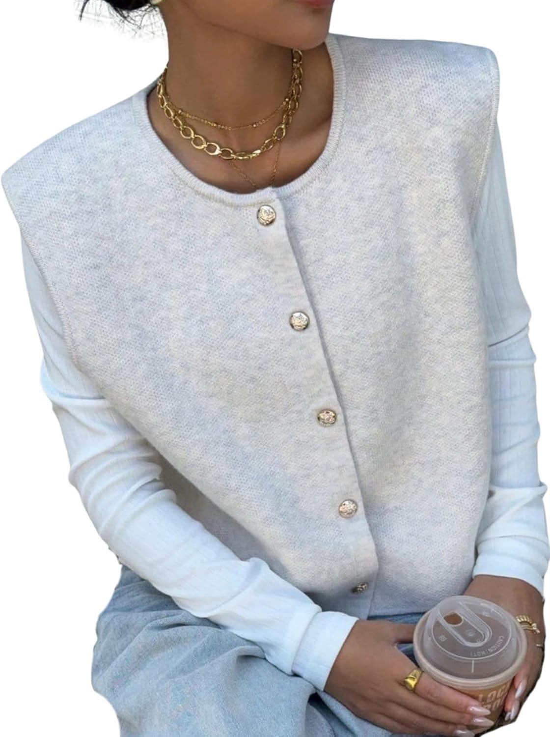 Verdusa Women‘s Comfiest Airport Outfits Button Down Sleeveless Sweater Vest Tops Cozy Cardigans