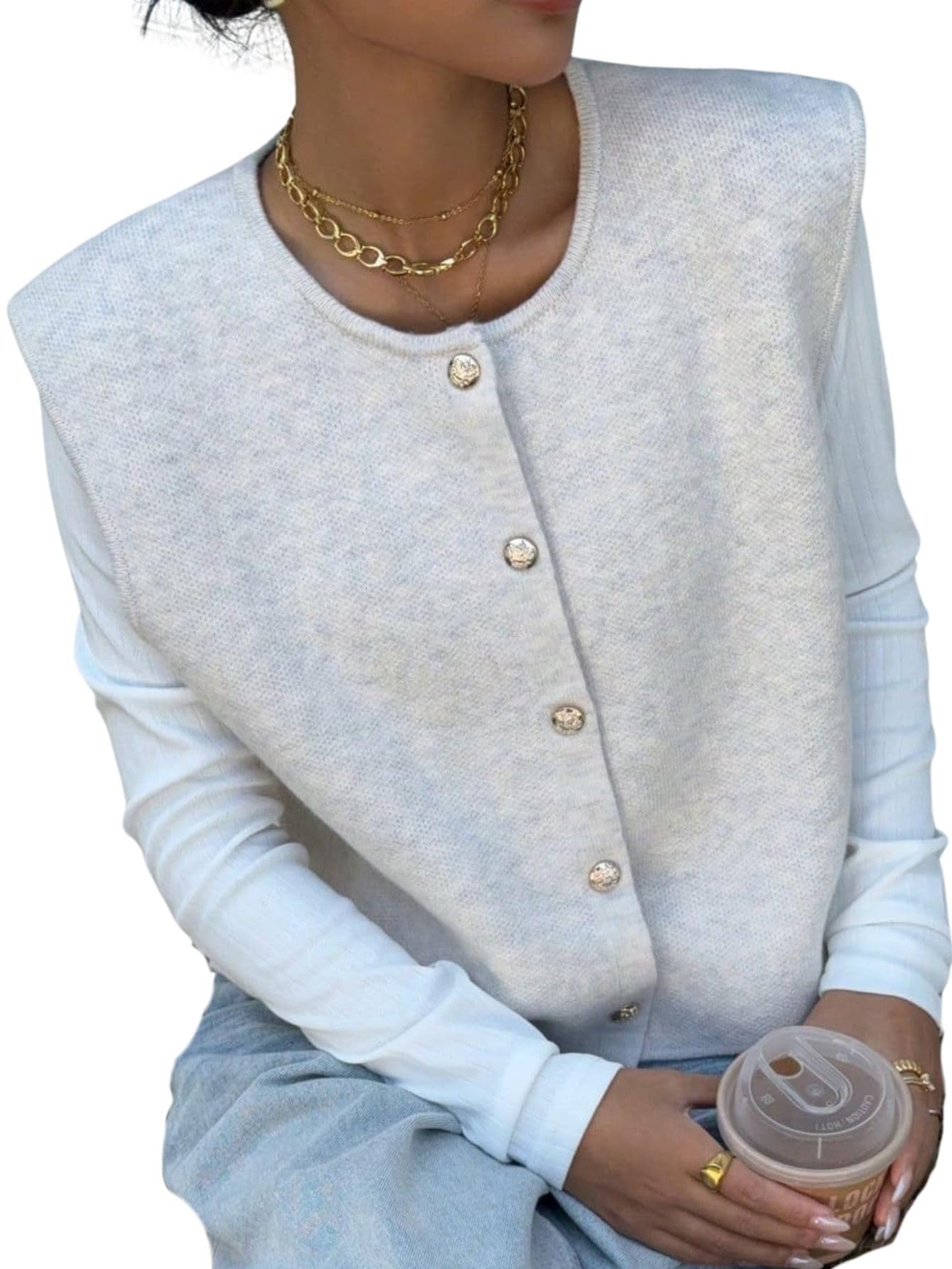 Verdusa Women s Comfiest Airport Outfits Button Down Sleeveless Sweater Vest Tops Cozy Cardigans