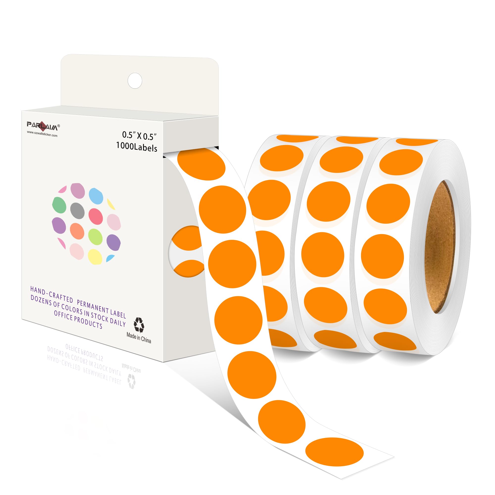 PARLAIM 1/2 Inch Round Permanent Adhesive Color-Code Dot Stickers,1000 Stickers Roll dots Label Dispenser Box Orange Circle Stickers Labels (Orange)