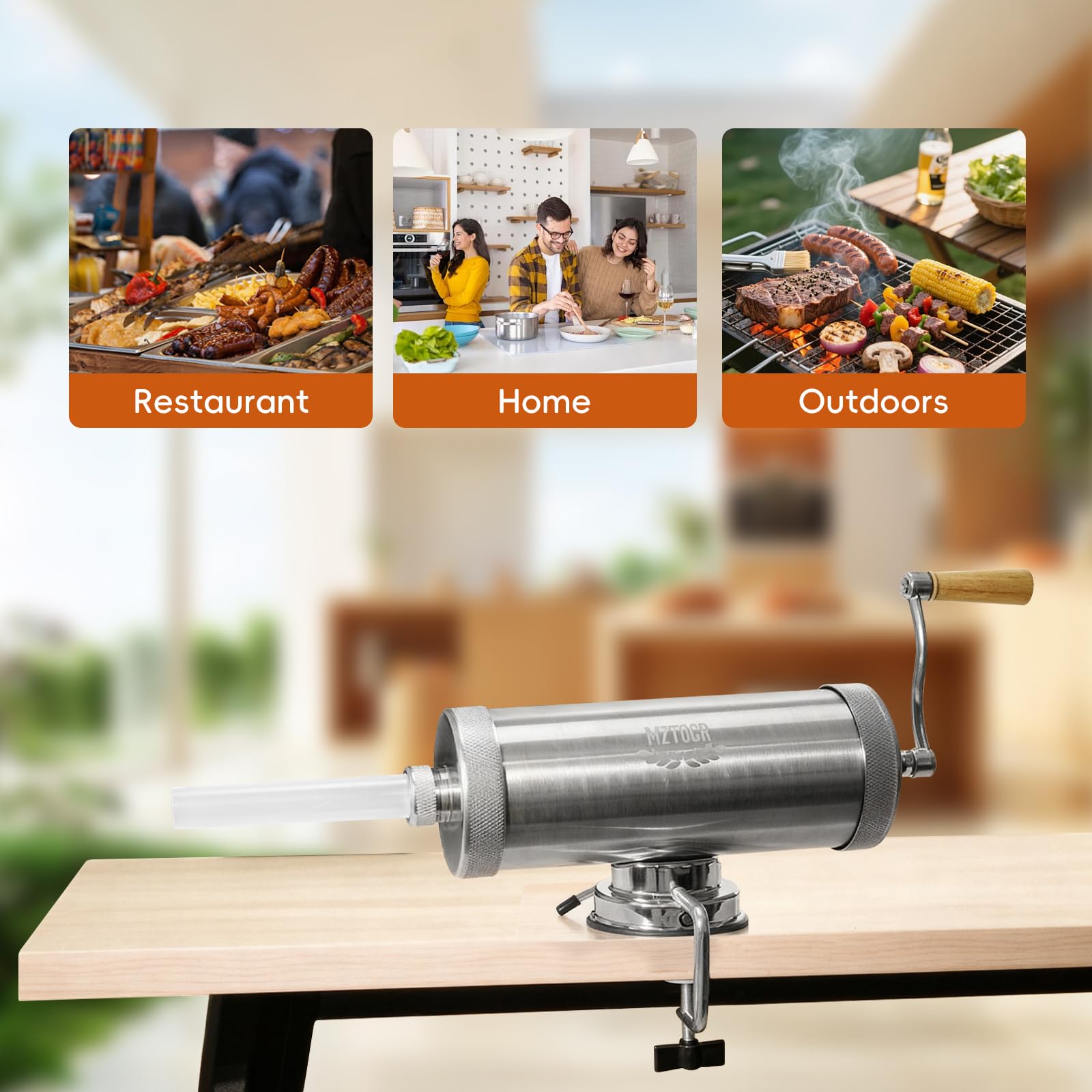 MZTOGR 5L Wurstfüller, Edelstahl Horizontale Wurstmaschine, Manuelle Wurstmaschine, Wurstpresse mit Tischklemme & 4 Füllrohre, Wurstfüllmaschine für Hausgemachte