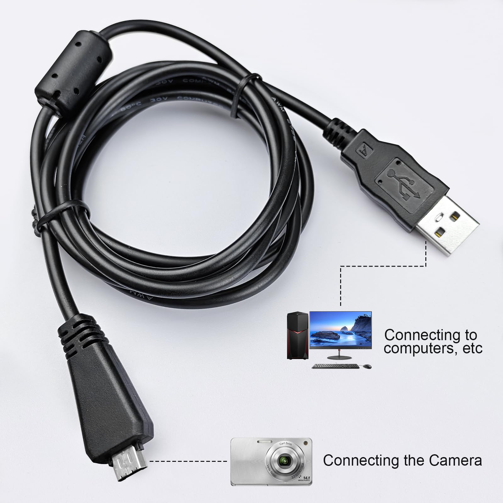 Cable de transferencia USB de repuesto VMC-MD3 compatible con cámaras digitales Sony CyberShot DSC-HX9V, DSC-T99, DSC-TX66, DSC-TX100, DSC-TX20, DSC-W350D W360 W380 W390 W570 W580 TX100 TX66, más