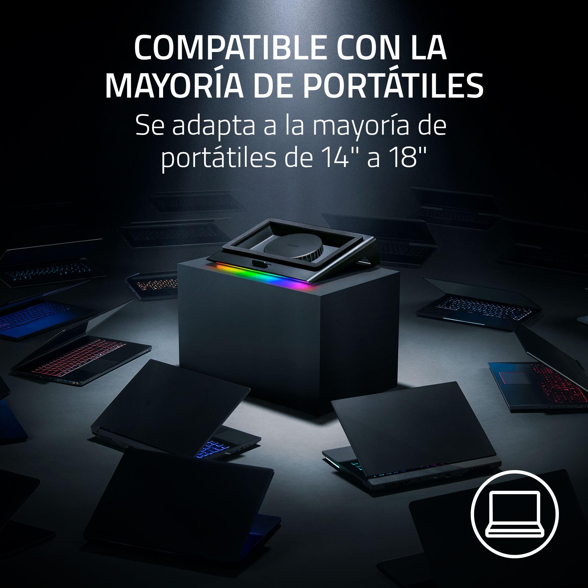 Razer Laptop Cooling Pad - Soporte de refrigeración Inteligente para portátiles de 14" a 18" Pulgadas - Cámara de presión hermética (Curvas de Ventilador Personalizadas, concentrador USB-A) Negro