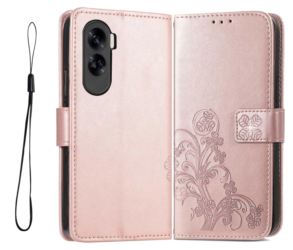 Custodia Honor 90 Lite GOKEN In Pelle PU Con Portafoglio, 3 Slot Carte E Supporto – Flip Cover Magnetica Marrone - 3