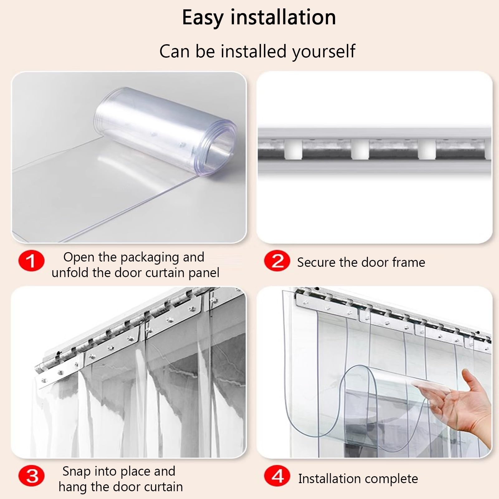 Plastiques Bande de Lamelle PVC Store Verticaux Flexible Transparent Isolant Rideau Porte Lanieres Salles à Manger, Locaux Commerciaux(120x240cm/47.24x94.49in)