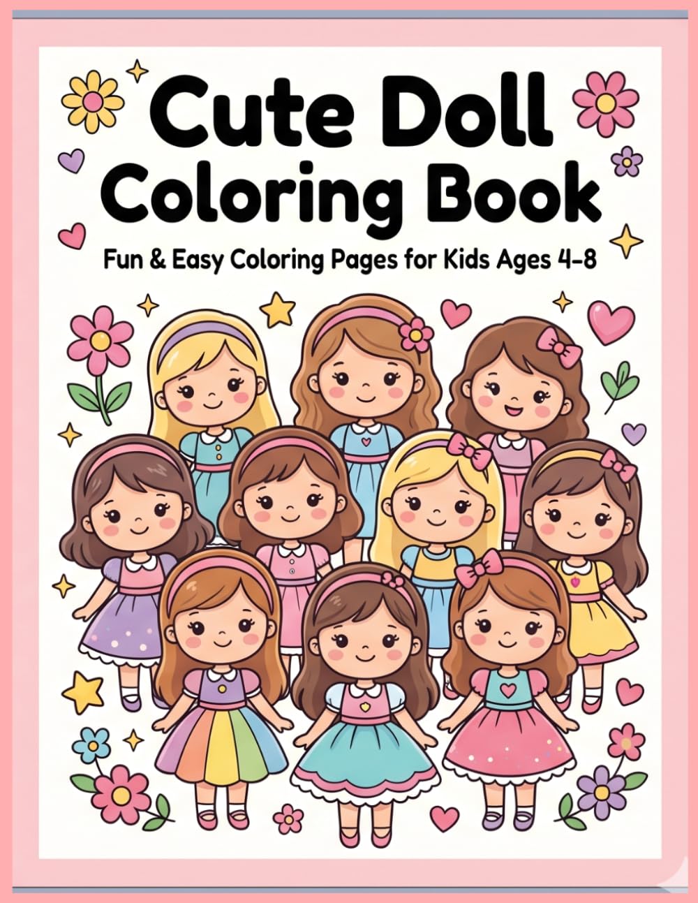 Cute Doll Coloring Book: Fun & Easy Coloring Pages for Kids Ages 4–8 | Princess, Dress-Up & Fashion Dolls for Girls