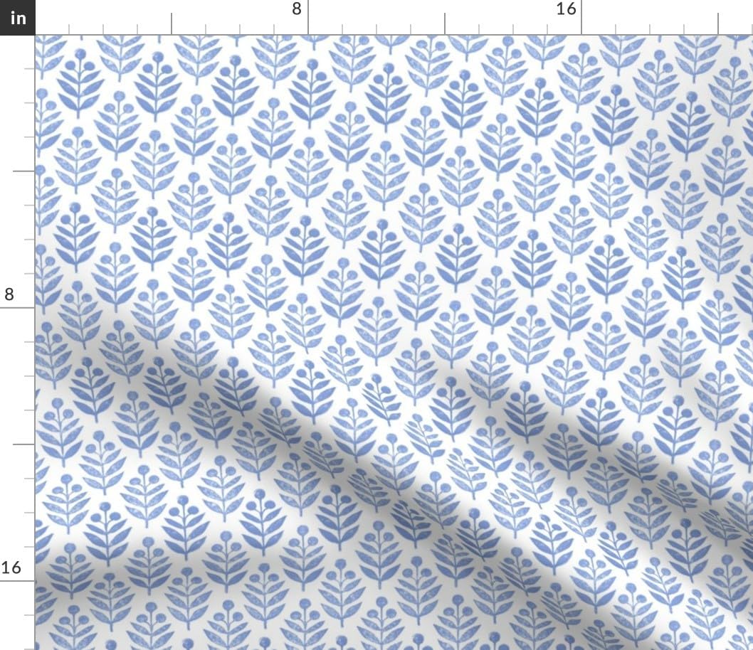 Spoonflower Fabric - Traditional Floral Botanical Classic Blue and White Block Print Small Printed on Petal Signature Cotton Fabric by The Yard - Sewing Quilting Apparel Crafts Decor