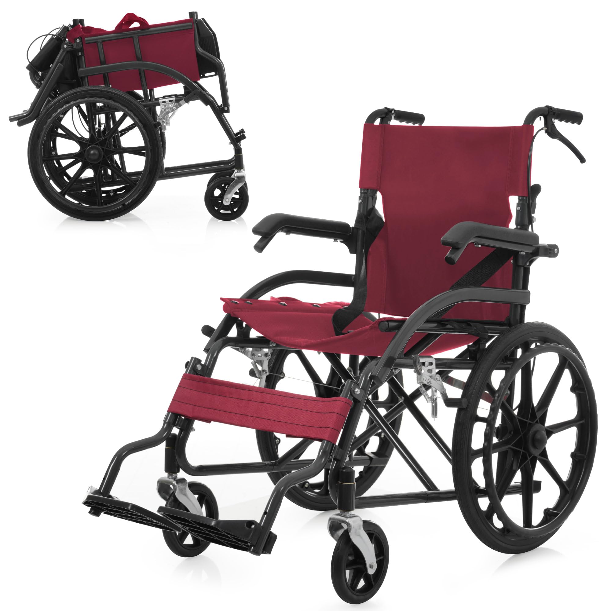 Amazon.co.jp: 【ブラック+レッド】OSJ 車椅子 折畳み 自走式 自立