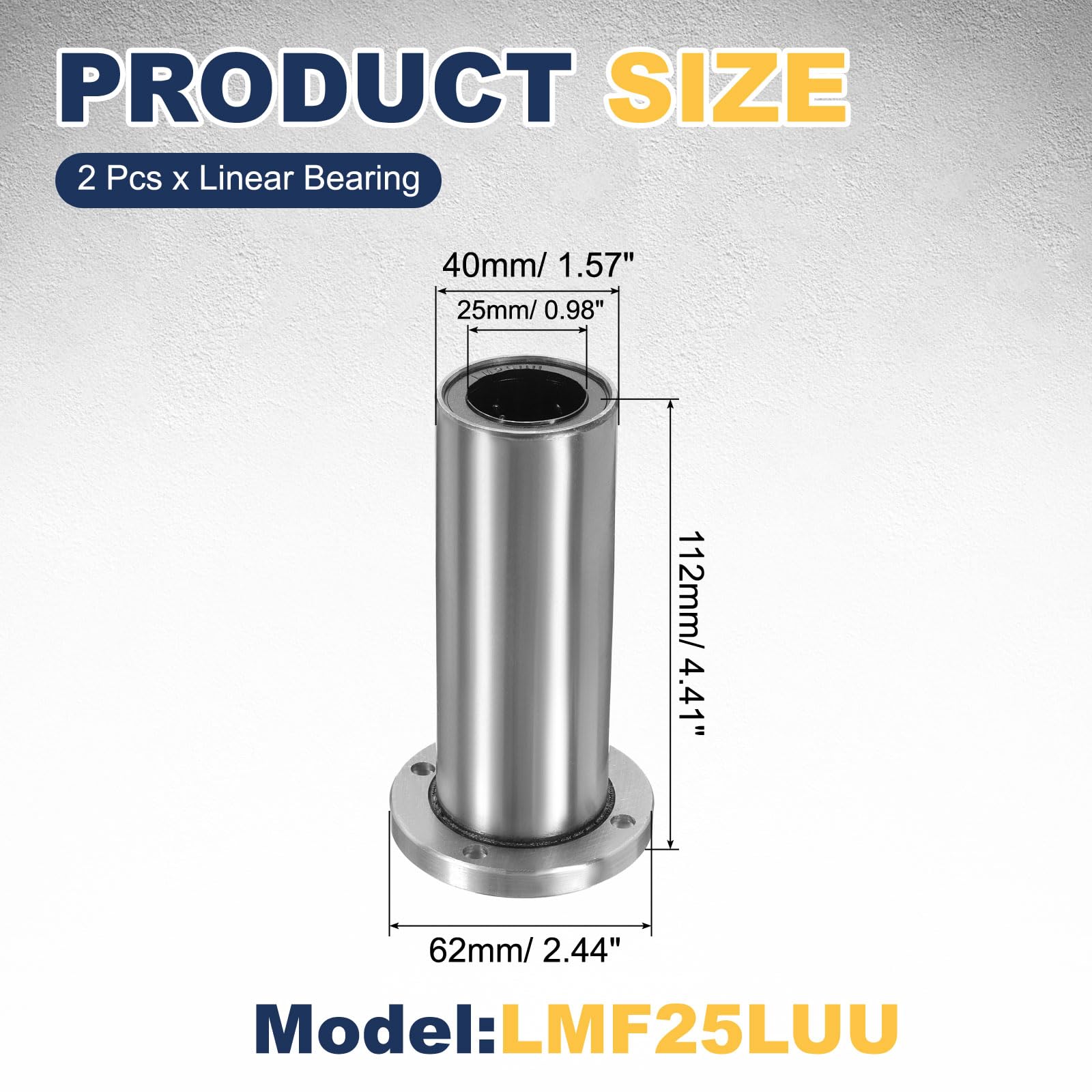 sourcing map Confezione da 2 cuscinetti a sfera lineari LMF25LUU, flangia rotonda con foro da 25 mm, cuscinetti a sfera lineari, flangia, boccola di movimento con doppia guarnizione in gomma laterale