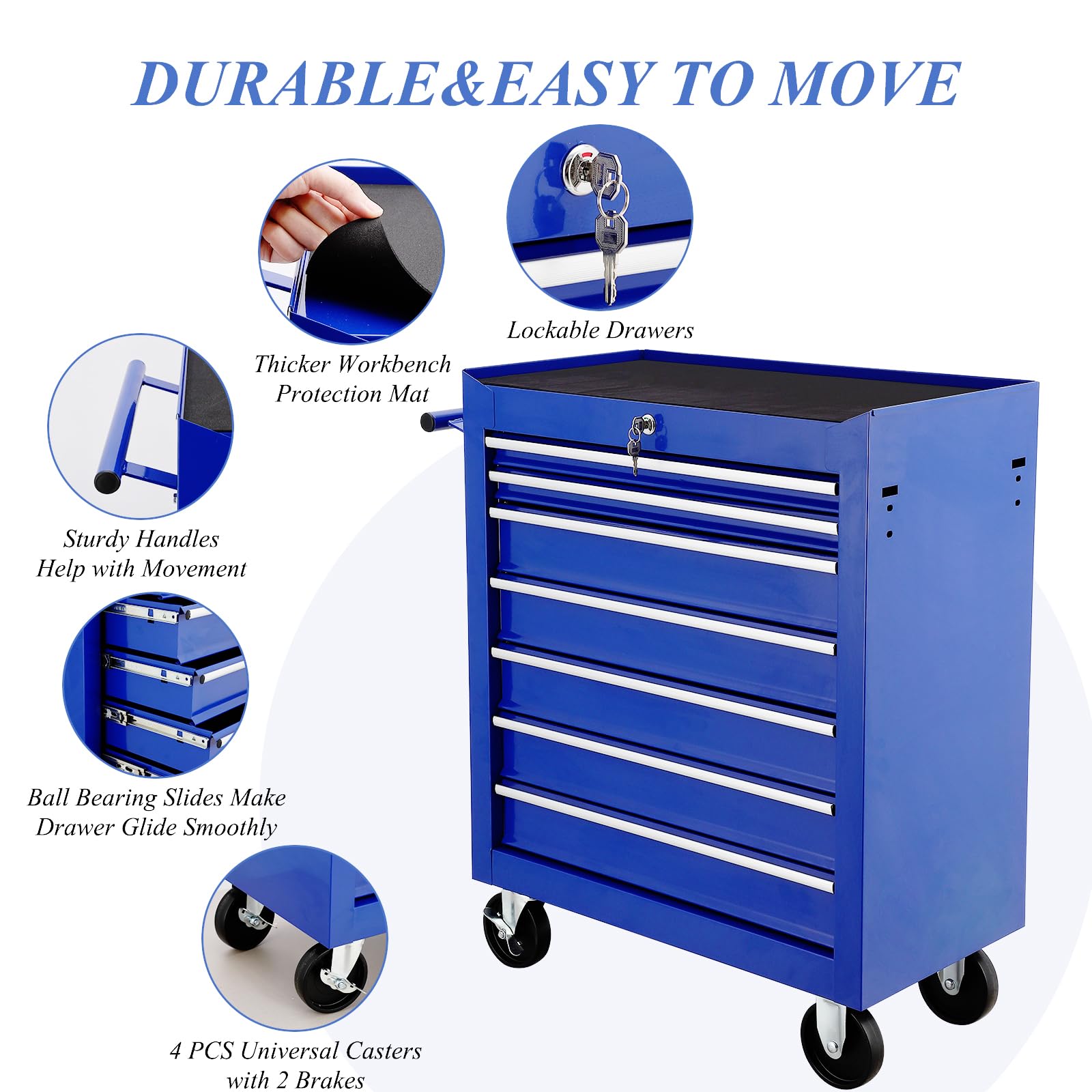 Amazon.co.jp: 車輪付きブルーローリングツールチェスト、車輪付き7段