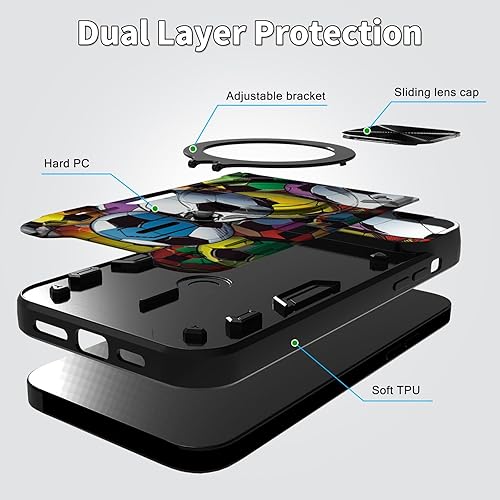 Vista 97 de Funda para Samsung Galaxy A13 5G con cubierta deslizante para lente de cámara y anillo giratorio de 360 grados, soporte híbrido de doble capa Flores