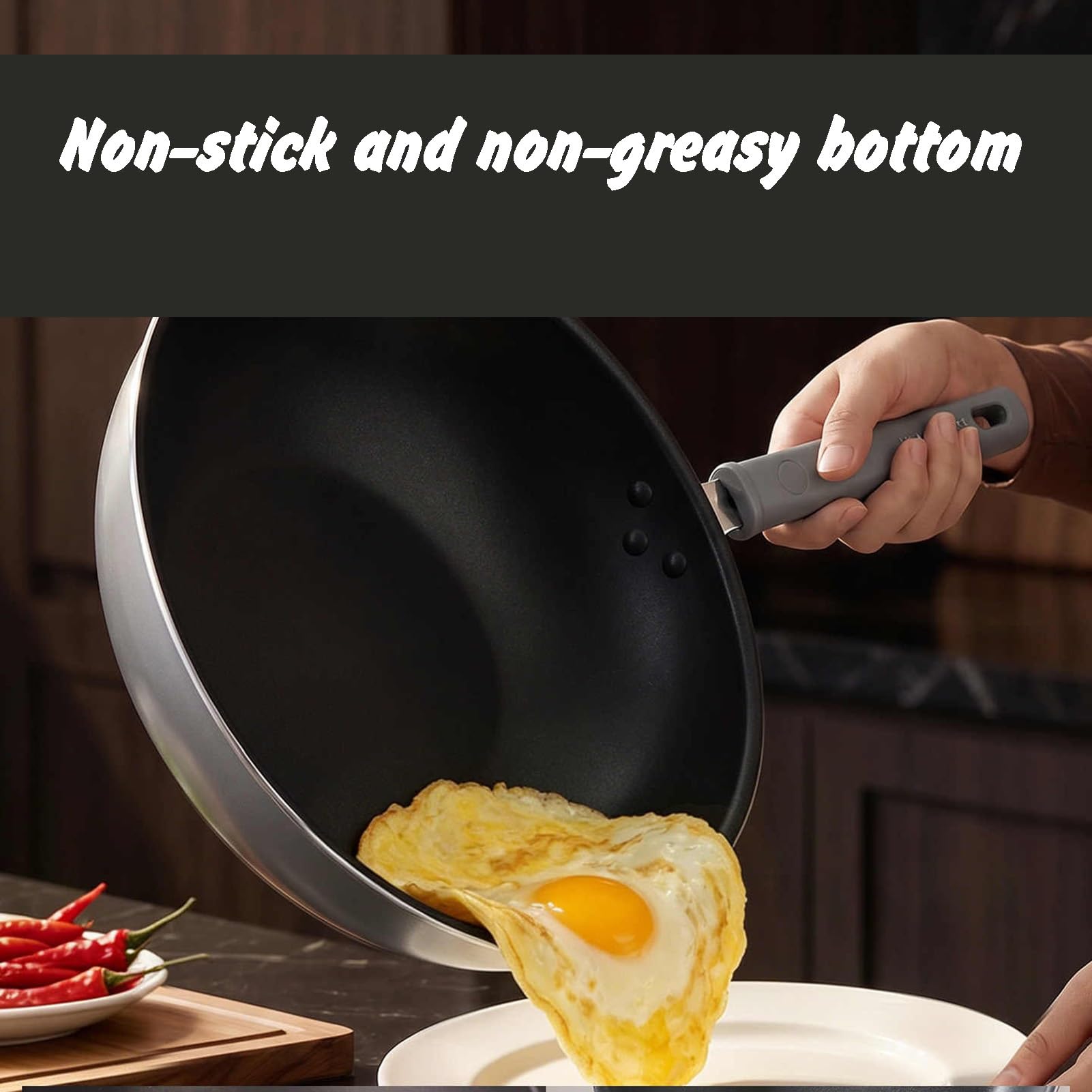 Genérico Wok De Cocina Grande, Aleación Aluminio Con Tapa, Sartén Antiadherente Previamente Sazonada, Utilizado For Saltear Estofar Al Vapor Y Asar Alimentos(28cm)