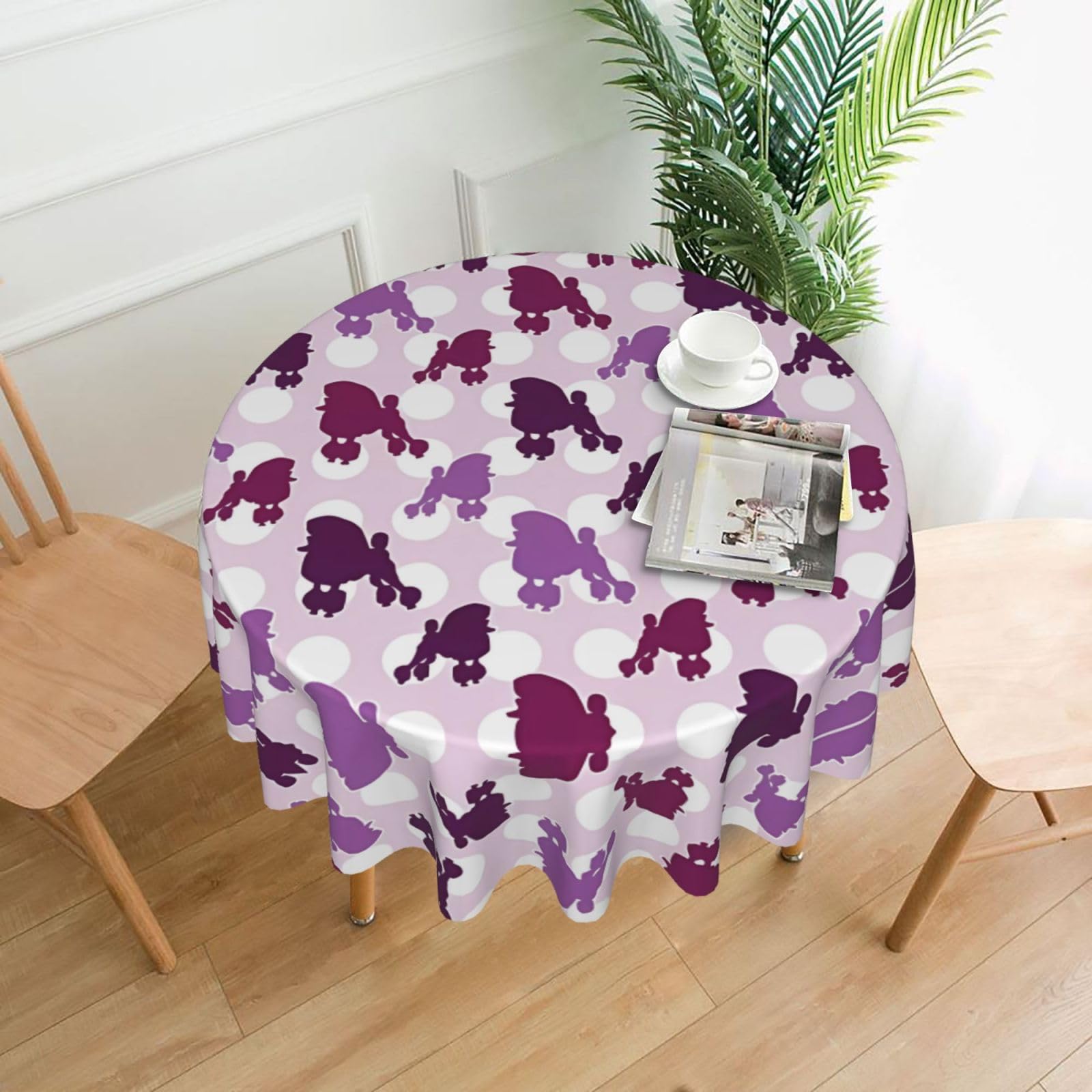 Purple Poodle Polka Dot Print Round Washable Tablecloth – Table Cover