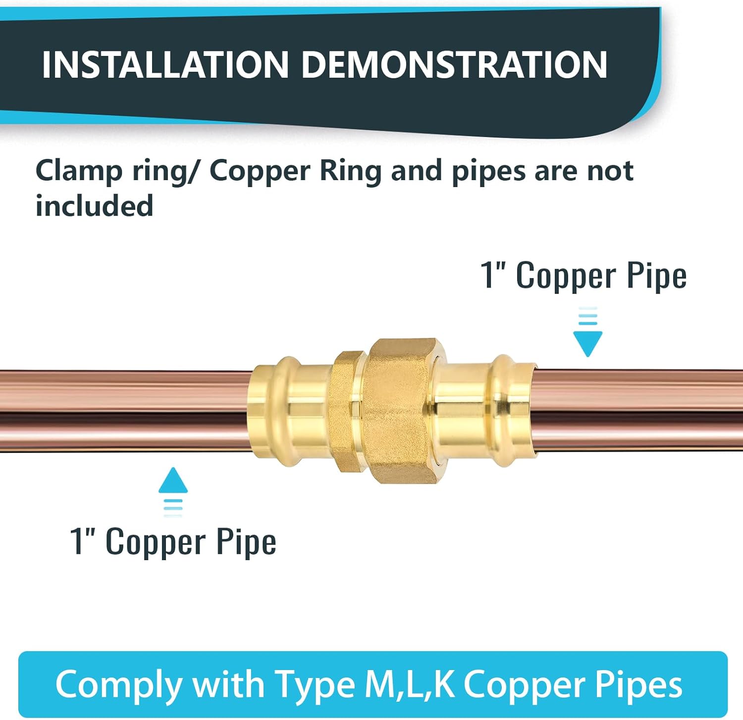 (Pack of 1) Seelink 1-inch Copper Press Union Fitting, Brass Construction Fitting for Copper Pipe Connection