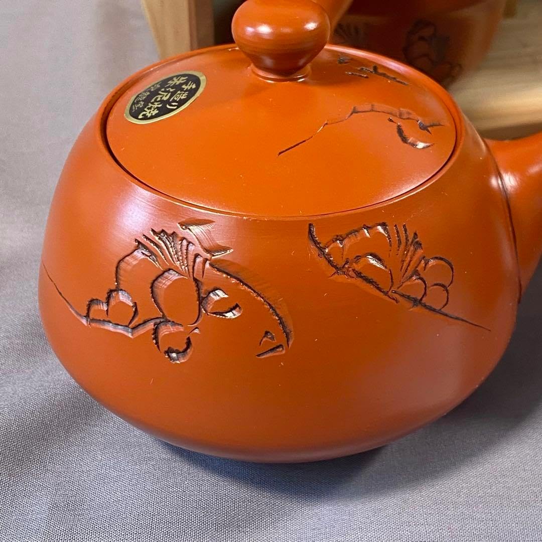 未使用品萬古焼　天王寺印花急須　一休作 未使用品萬古焼 天王寺印花急須 一休作