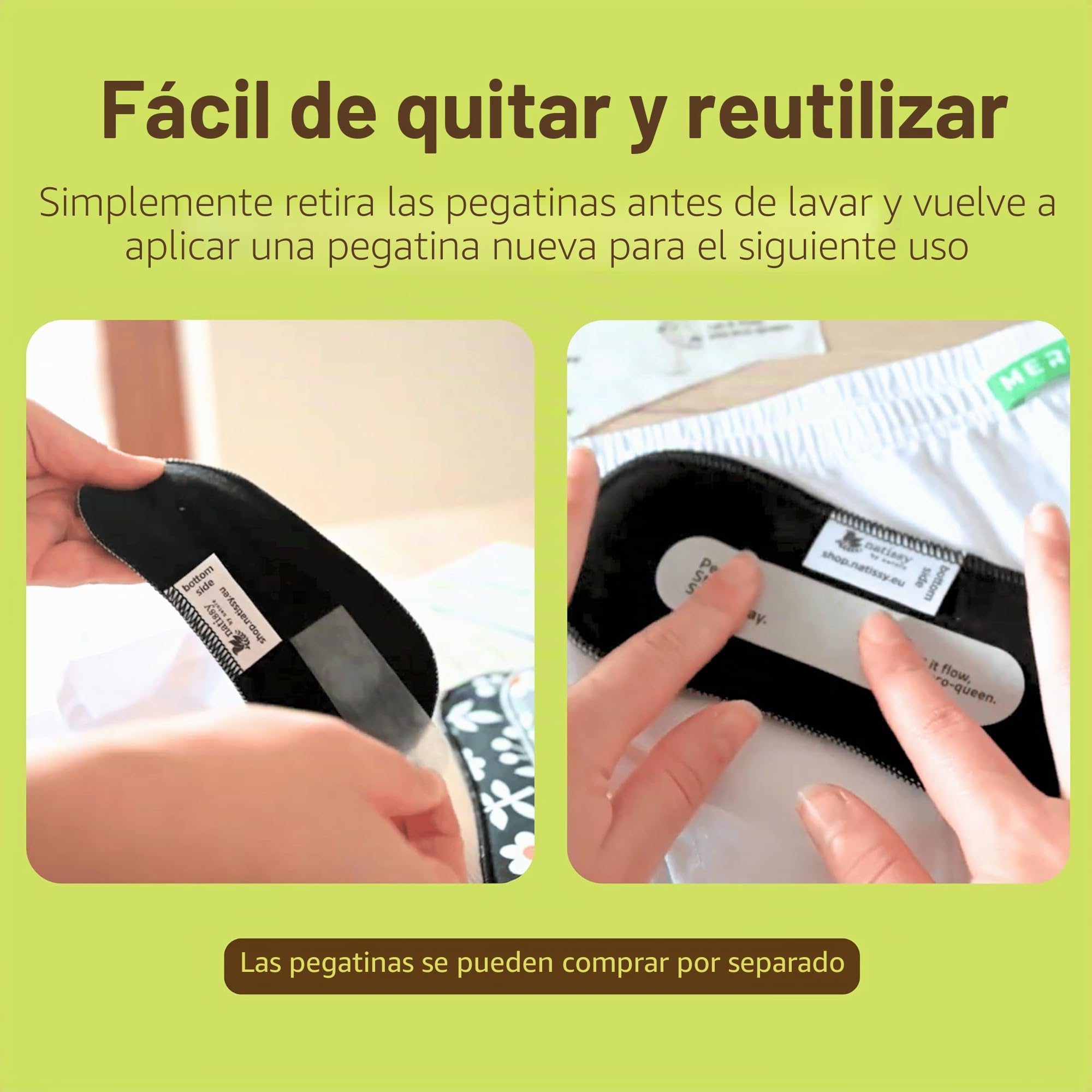 Natissy Compresas Reutilizables Sin Alas de Algodón Orgánico para Mujer, Lavables, Suaves, No Irritantes y Reutilizables - Pack 6 Tallas S+M - Made in EU