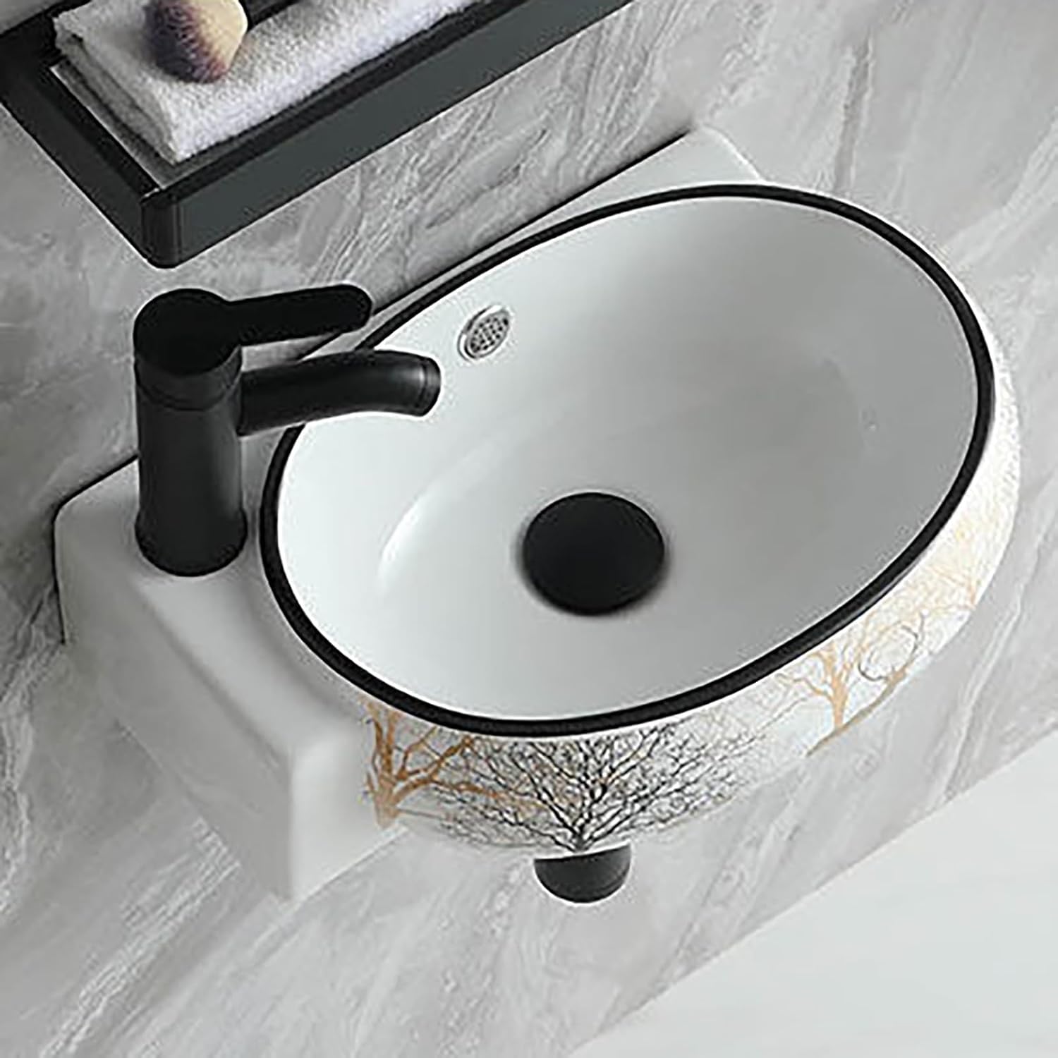 16" Corner Ceramic Sink,Corner Bathroom Vanity,Wall Mounted Bathroom Sink,Small Ceramic Vessel Utility Sink,Corner Bathroom Vanity With Sink,Corner Sink Vanity,For Small ,Golden Deer (L)One Size
