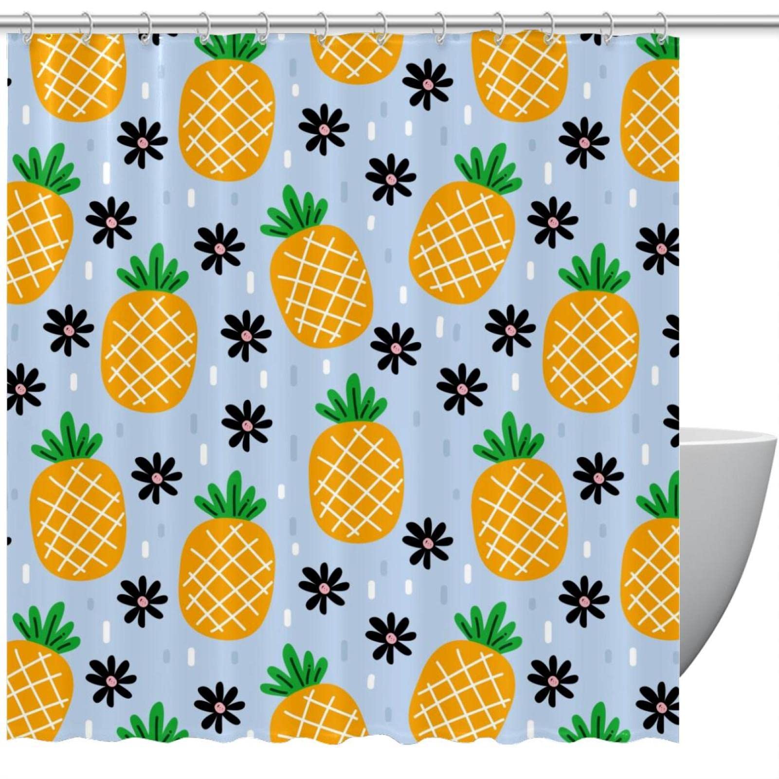 Rideau de douche ananas étanche pour protéger le sol de la douche