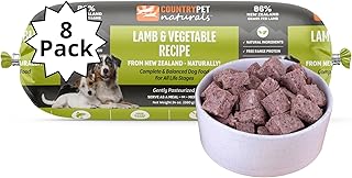 New Zealand Lamb & Veggie Frozen Fresh Dog Food, High-Protein 91% Grass-Fed Free-Range Meat, Gently Cooked, Grain-Free, Omega-3s, 8 Rolls (12 lb Case)
