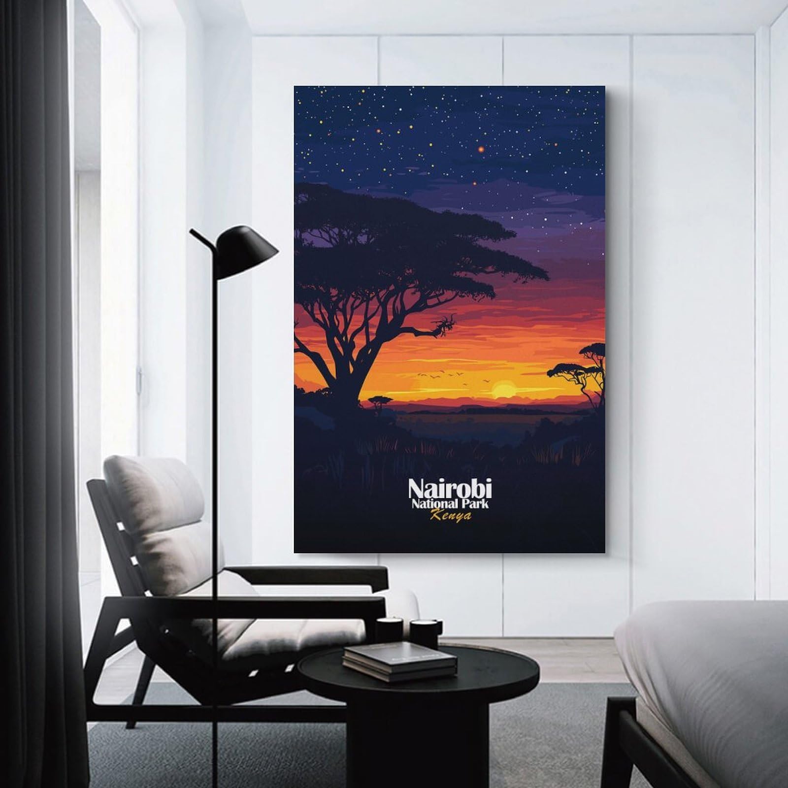 Junmoney Canvas Wall Art Nairobi National Park Sunset, 20x30inch(50x75cm), for Lounge Decor, Bedroom Walls Or Flats, A Home Accent with Warm Character