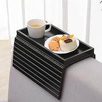 Vista 11 de GEHE Bandeja de Brazo de Sofá de Bambú, Mesa Lateral Plegable para Brazo de Sofá, Mesas de Reposabrazos Anticaídas con Portavasos para Aperitivos