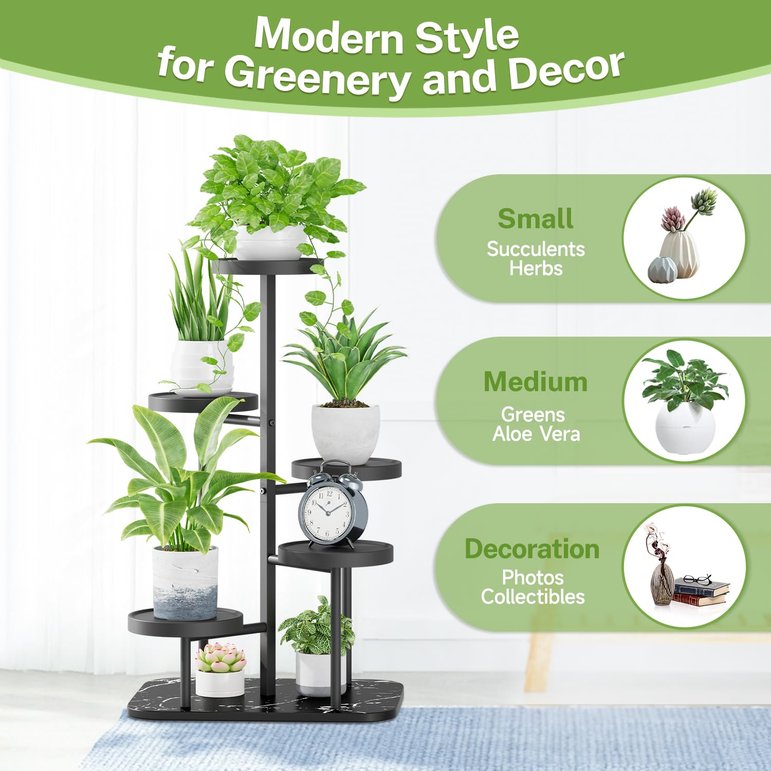 iDavosic.ly Pflanzenständer Metall Kunststoffe mit 5 Ebenen, Blumenständer Blumenregal Pflanzenregal Outdoor, Plant Stand Indoor Mehrstöckig für Draußen, Wohnzimmer, Balkon, Terrasse, Hof (Schwarz)