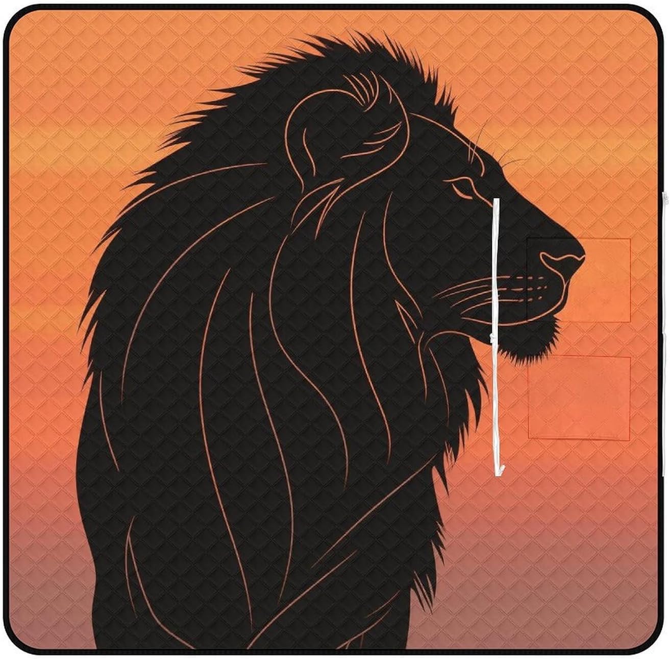 Lion Picnic Blanket 200x200cm, Foldable 2-in-1 Picnic Mat and Tote Bag Portable Waterproof Beach Mat Sandproof Outdoor Blanket for Park, Hiking, Beach, Camping, Travel