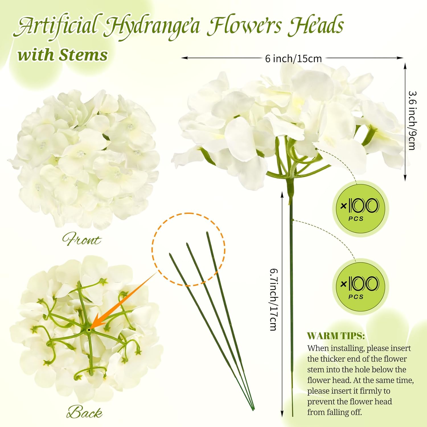 Pesonlook 100Pcs Hydrangeas Artificial Flowers,Ivory Silk Fake Hydrangeas Flowers Heads with Stems,Full Hydrangeas Flowers for Wedding Centerpieces,Party,Arch,Home Garden,Festival Decoration