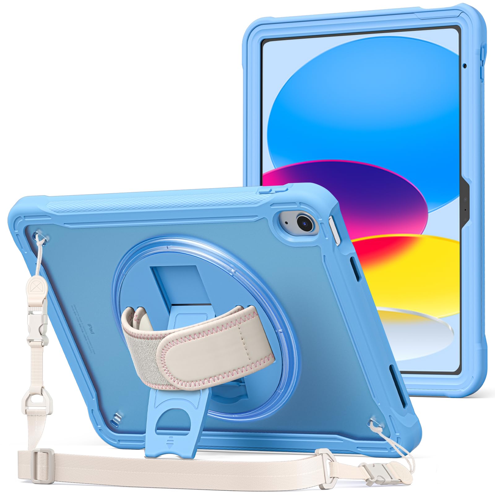 ProCase iPad 11th Generation A16 2025/iPad 10th Generation Case 10.9 Inch 2022, Heavy Duty Shockproof Rugged Cover with Hand Strap 360 Degree Rotatable Kickstand Protective for iPad 11/10 -Blue