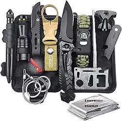 yeacher Kit de sobrevivência 11 em 1 SOS Survival Gear Tool Conjunto de emergência para camping, pesca, caminhadas, uso ao ar livre, portátil