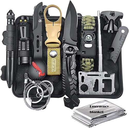 yeacher Kit de sobrevivência 11 em 1 SOS Survival Gear Tool Conjunto de emergência para camping, pesca, caminhadas, uso ao ar livre, portátil