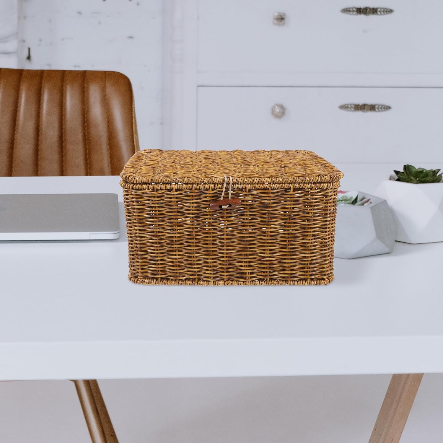 Kisangel Woven Storage Basket Storage Container Rustic Style Pp Material with Lid Space Saving Organizer Basket and Housewearing for Kitchen and Sundries