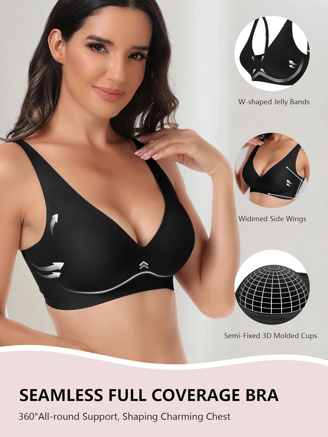 Deep V Wireless Bras for Women, Women's Full Coverage Push Up Seamless Bra No Underwire, Smoothing Seamless Bralettes - Image 3