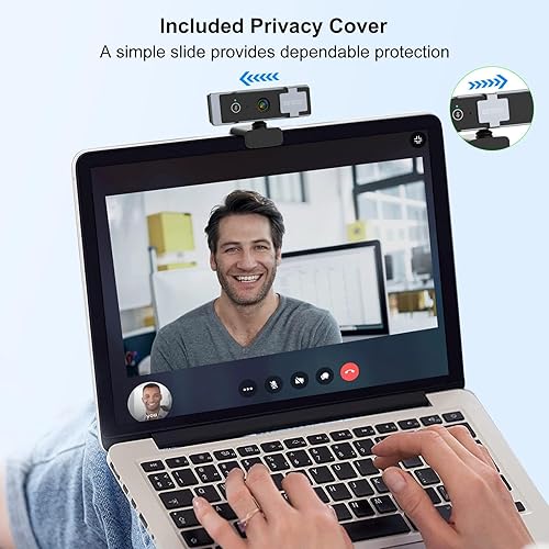 Miniatura 5 de 1080P Webcam for PC, Computer Camera with Privacy Cover & Tripod, Dual Noise-Cancelling Microphones, Ideal for Zoom, Skype, Video Calls & Conferences