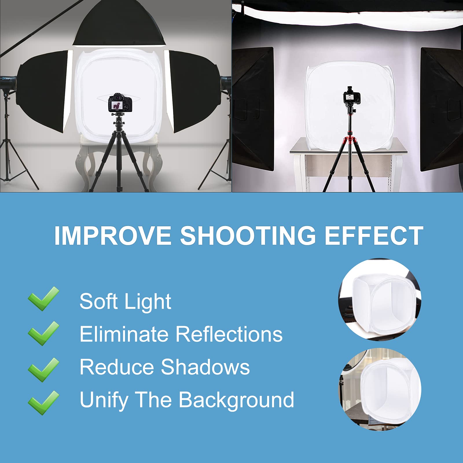 Boîte à Lumière 90x90x90cm Photo Studio Portable, Tente de Shooting Pliable avec 4 Couleurs Toiles de Fond