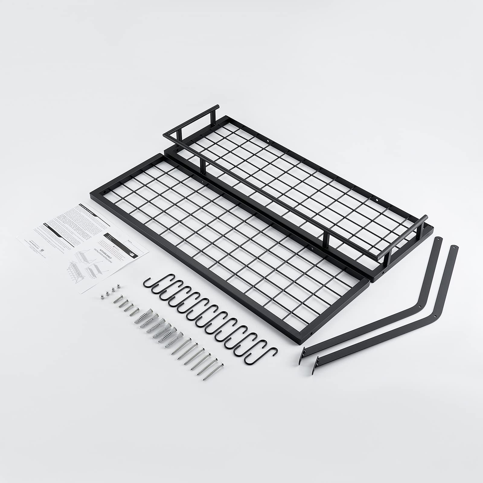 KES 30-Inch Kitchen Pot Rack - Mounted Hanging Rack for Kitchen Storage and Organization- Matte Black 2-Tier Wall Shelf for Pots and Pans with 12 Hooks - KUR215S75B-BK