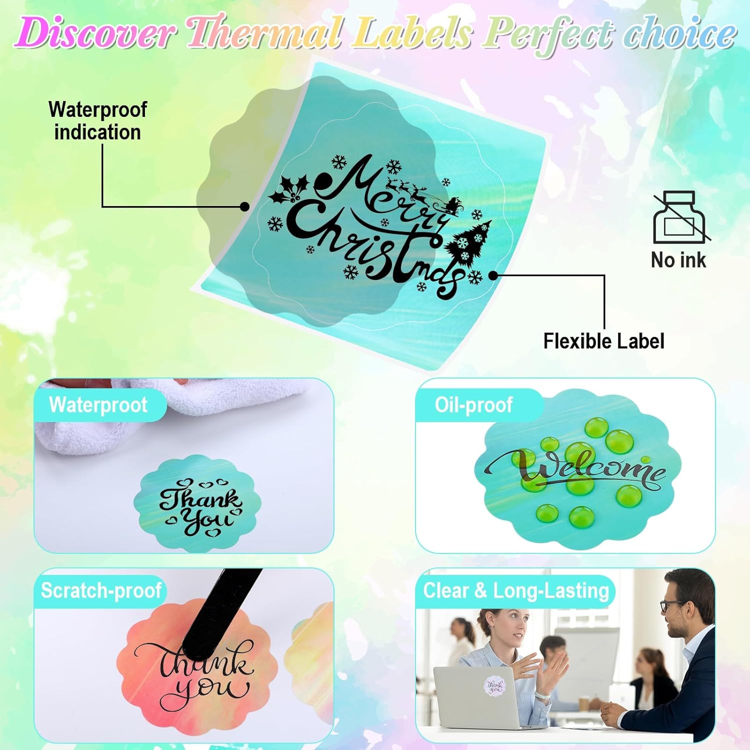 700 Pcs 2 Inch Round Thermal Labels Waterproof Circle Direct Thermal Stickers Printable Labels for Valentine's Day Gift Wrapping Thanks Card Small Business Logo(Shell,Scalloped) - Image 3