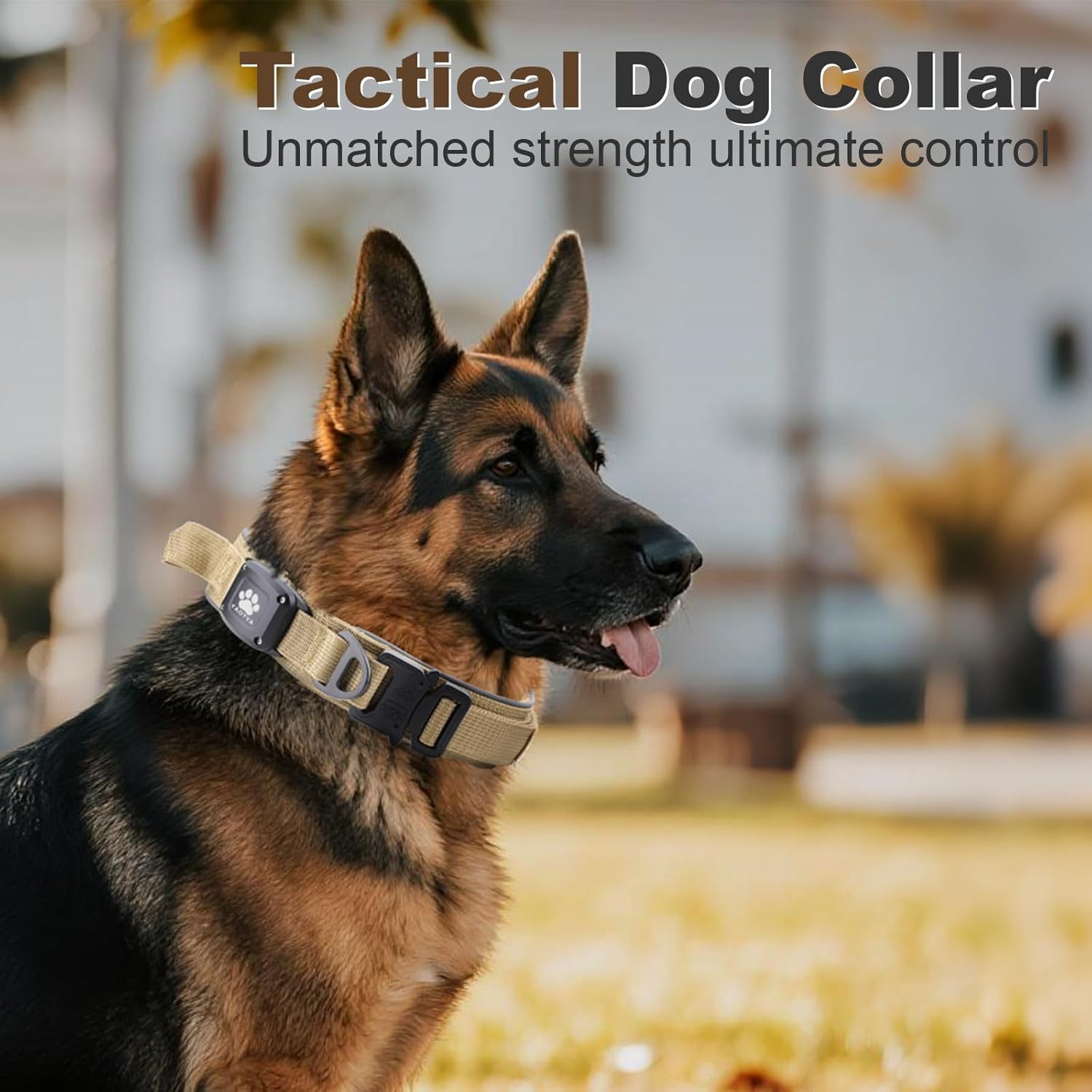 2026 Upgrade Dog Collar with IPX8 Waterproof AirTag Holder,Military Tactical Comfortable Control Handle and Ultra-Durable Metal Buckle/Night Reflective,GPS Collar for Medium to Large Dogs（Khaki/XL）