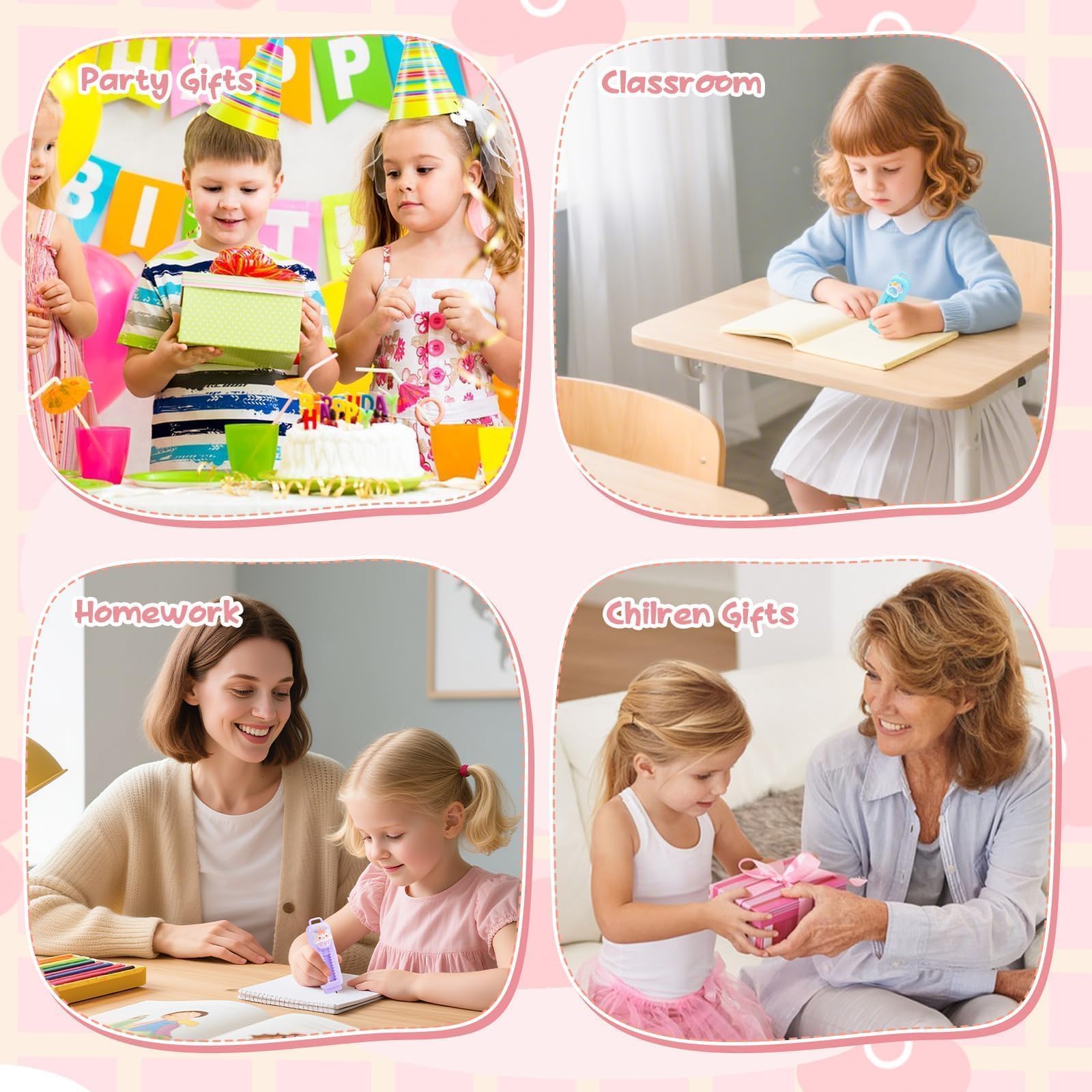16 Gomme da Cancellare Retrattili per Bambini, Gadget Compleanno Bambini, Motivi 3D Unicorno Panda Orsetto, Gomma da Cancellare, Regalini Fine Festa Scuola 6-10 Anni