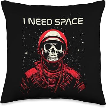 Last Gasp Graphics I Need Space Skeleton Skull Astronaut Throw Pillow, 16x16, Multicolor