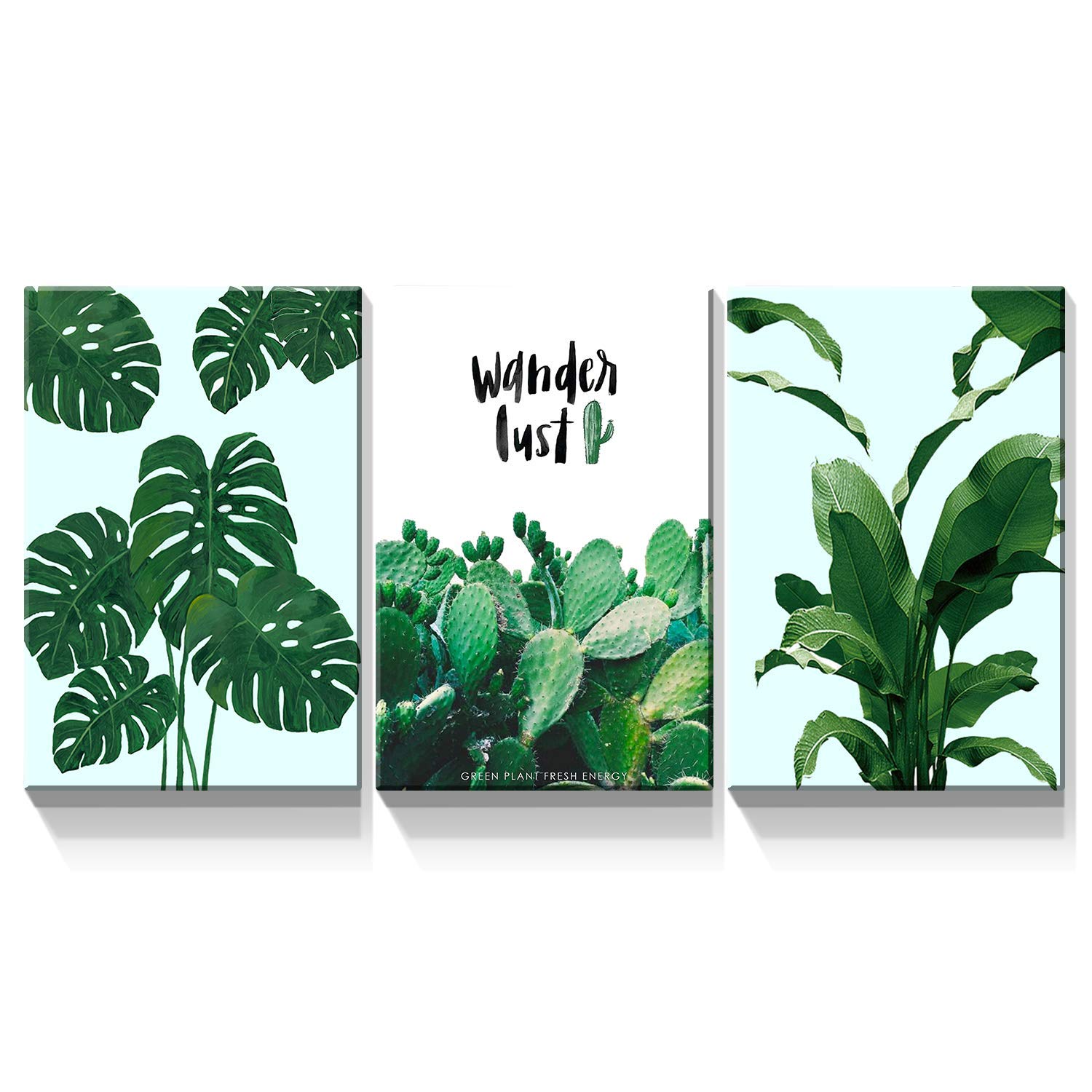 Denozer - 3 Piece Canvas Wall Art Green Leaves Painting Artwork for Living Room Modern Home Decor Stretched and Framed Ready to Hang - 32