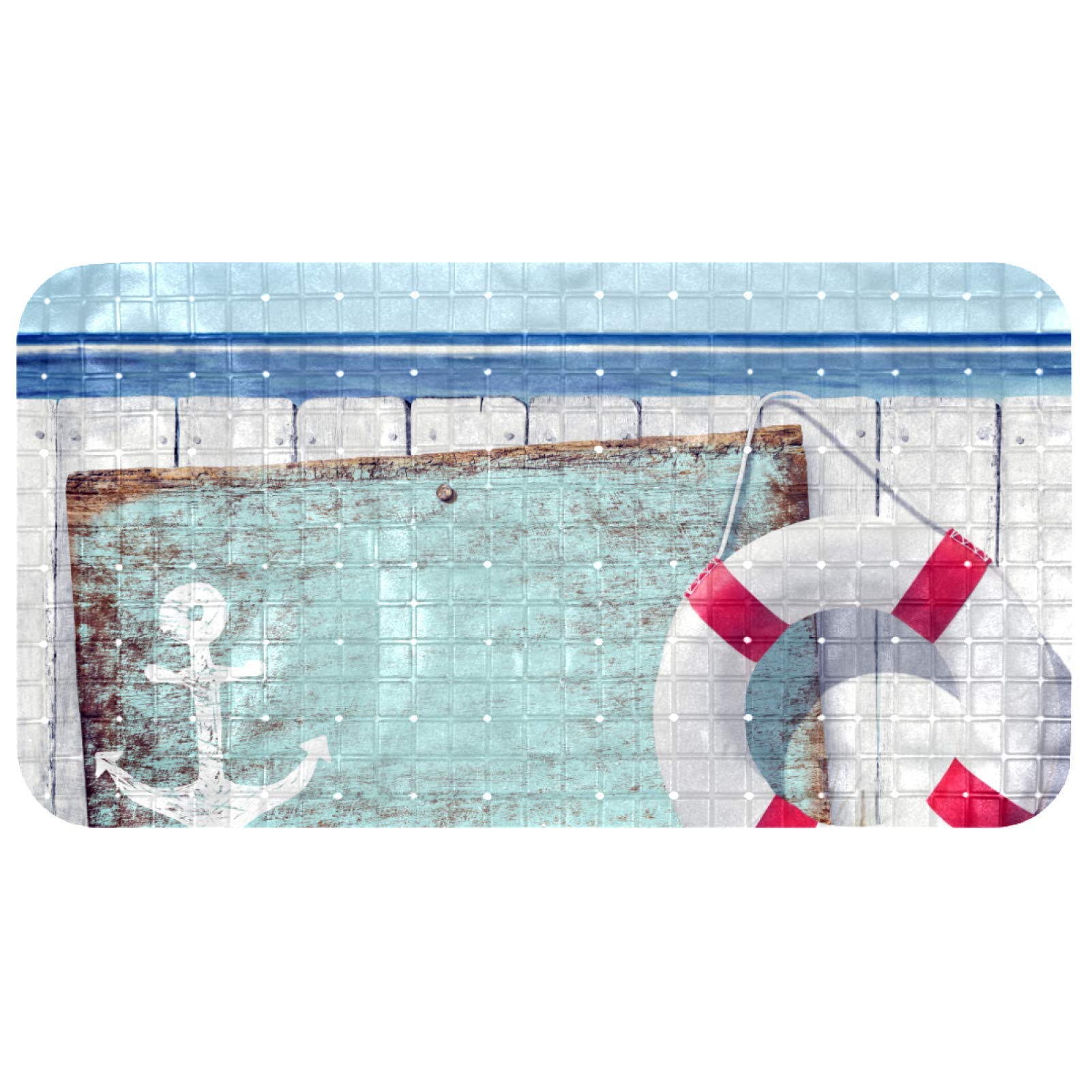 Tapis de salle de bain en PVC résistant à l'eau motif plage 37,3 x 68,3 cm
