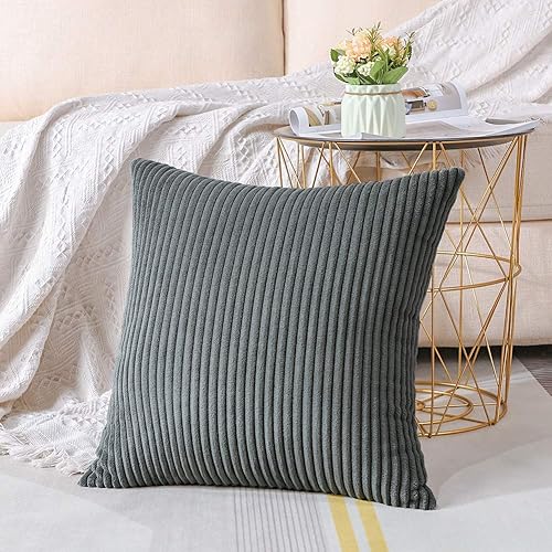 Miniatura 3 de Artscope Fundas de almohada de pana a rayas acogedoras súper suaves decorativas cuadradas para sofá, dormitorio, decoración de automóvil, 20 x 20