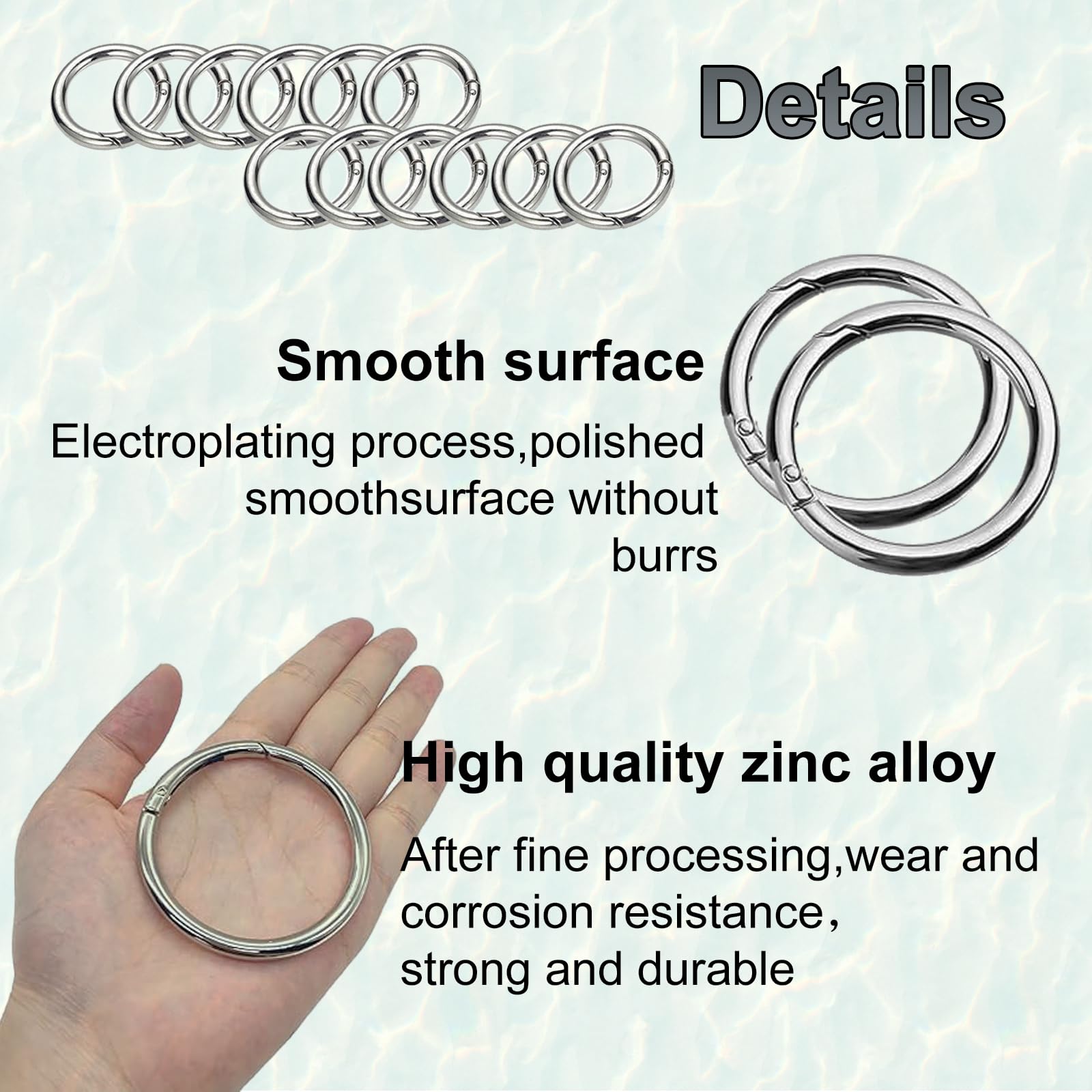 12 Mousqueton Rond, 60mm Mousqueton Sac a Main en Alliage de Zinc Anneau Sac a Main Anneau de Sac pour Porte Clés Bricolage Argenté