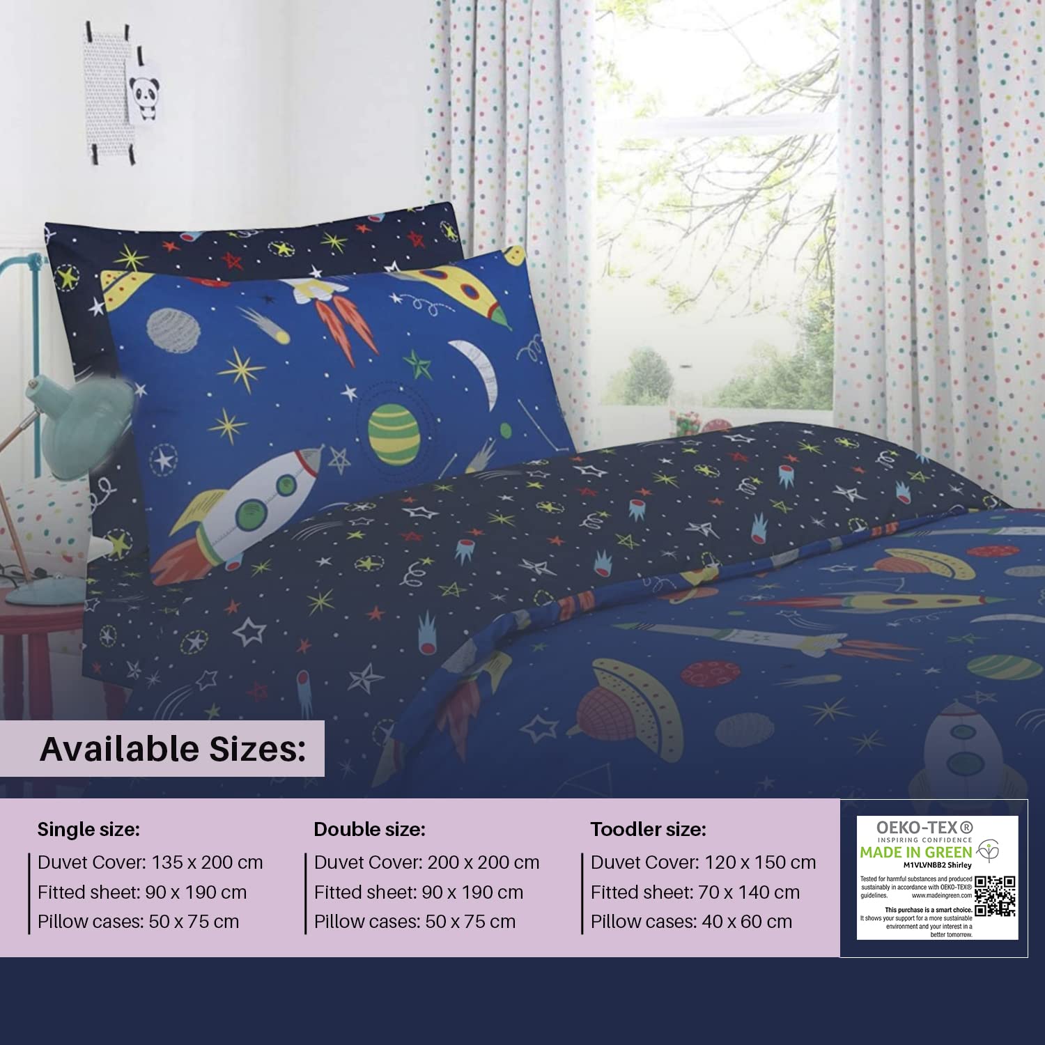 Indus Textiles Juego completo de funda de edredón para niños y niños, sábana bajera ajustable y fundas de almohada a juego, 100% algodón suave, reversible, azul espacial, juego completo individual