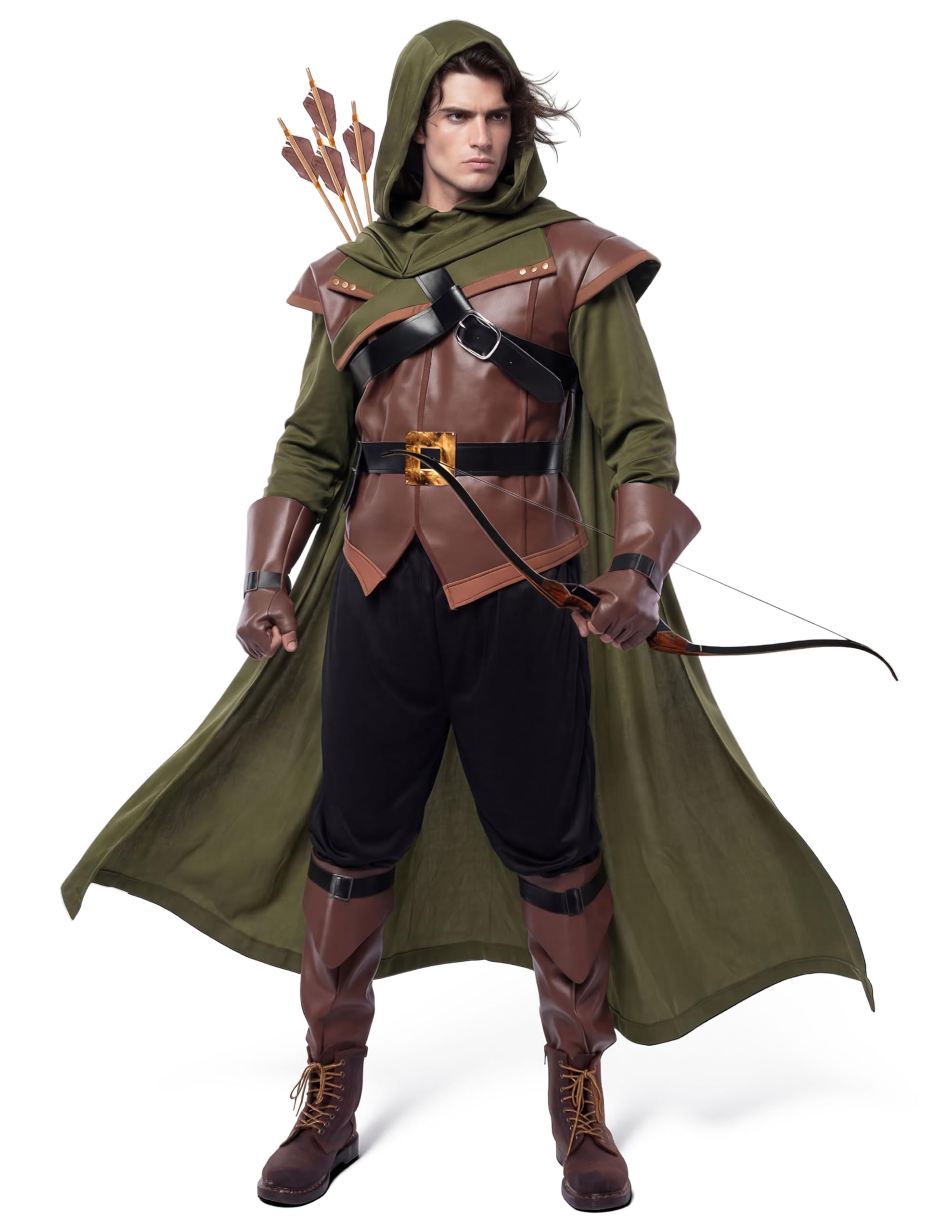 Spooktacular Creations Renaissance Robin Hood Deluxe Men Juego de disfraces Hecho de cuero para la fiesta de vestir de Halloween