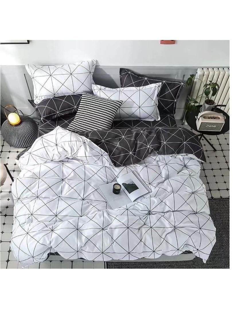 Single Size Duvet Cover Sets classic Pattern Bedding cover Set (1 Duvet Cover 160 * 210CM +Fitted bedsheet 120 * 200 * 30CM +2 Pillowcases) white grey