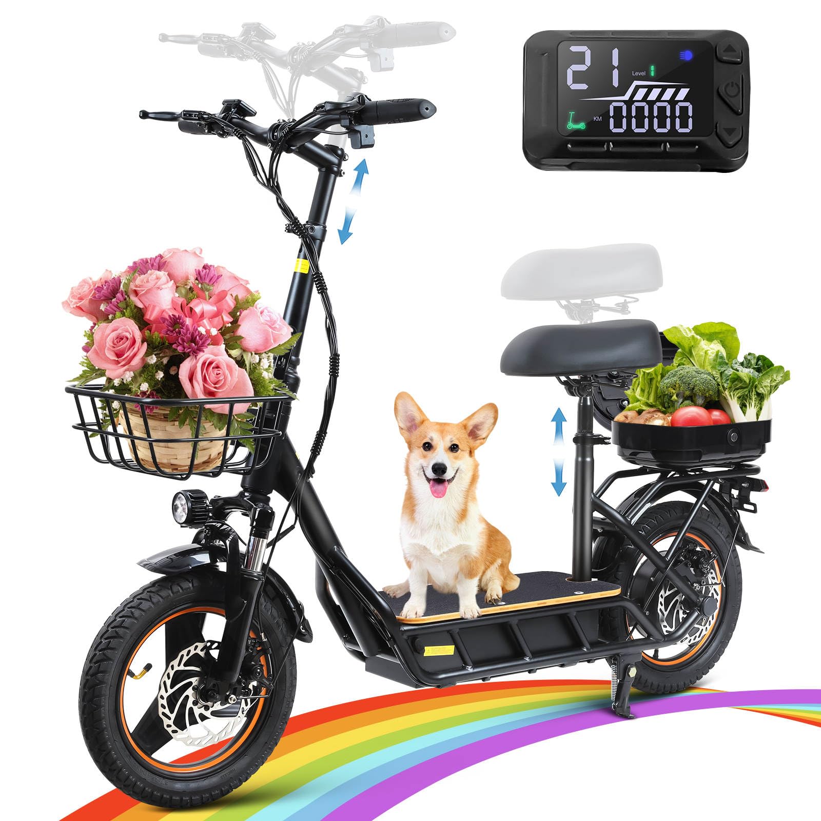 Electric Scooter with Seat for Adults, 750W Powerful Motor Escooter, 30 Mile Range,up to 28MPH Motorized Scooter, 14