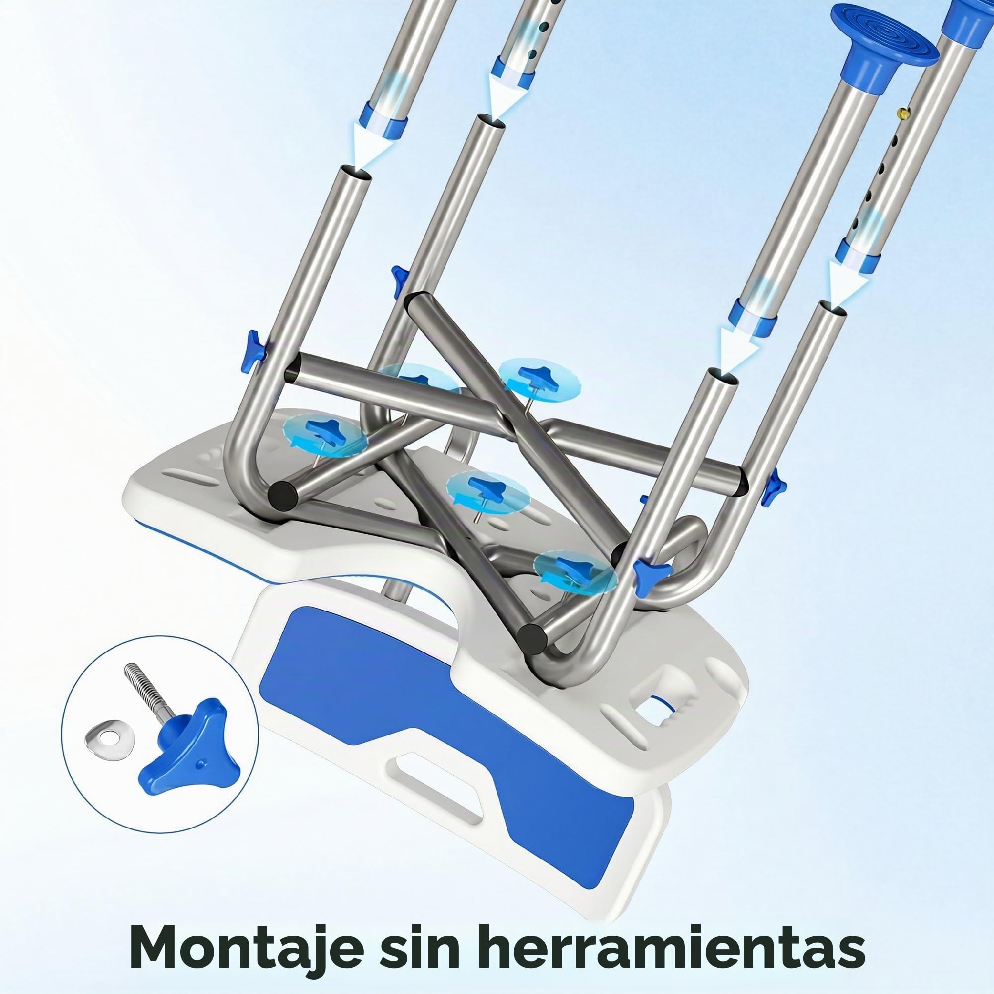 HOMCOM Silla Ducha Personas Mayores con Respaldo Antideslizante 150 kg | Altura Ajustable en 5 Posiciones, Soporte para Alcachofa, para Ancianos y Discapacitados