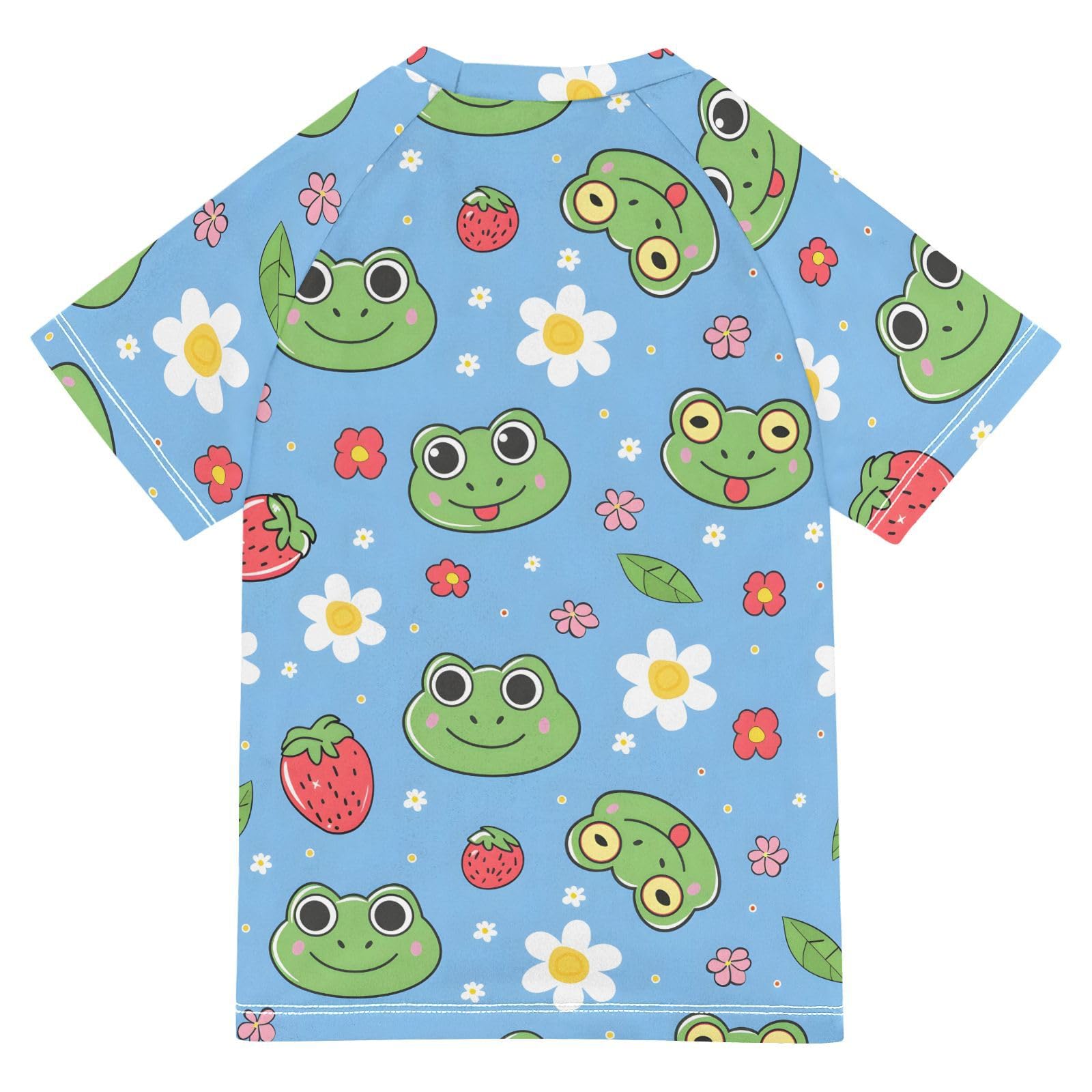 ALAZA Boys Swim Shirt Short Sleeve Rash Guard for Boys Girls UPF 50+ Frog Cartoon Blue 9-10T